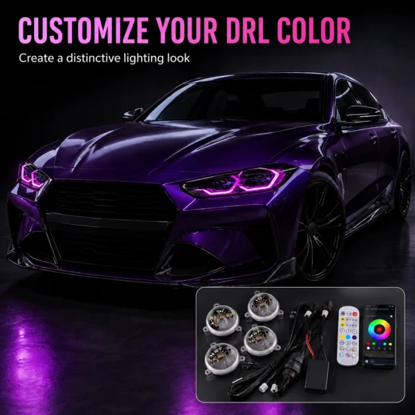 BMW G22 RGB daytime running lights showing purple lighting effect
