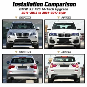 BMW F25 M-Tech body kit upgrade X3 2011-2013 before after headlights front rear bumpers side skirts wheel arches
