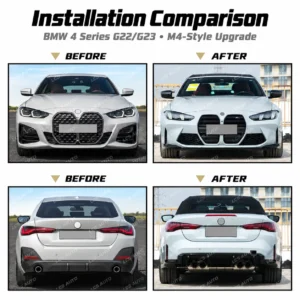 BMW G22 G23 M4-style body kit exterior conversion upgrade front rear before-after comparison
