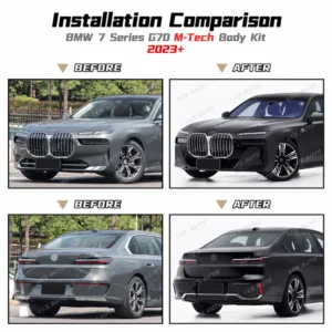 BMW G70 M-Tech body kit upgrade 7 Series 2023+ before after grille front rear bumpers exterior modification