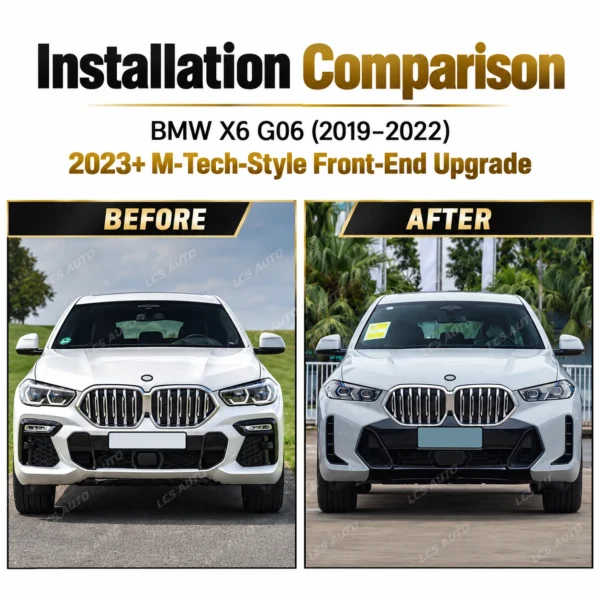 BMW X6 G06 front bumper upgrade 2019-2022 to 2023 plus M-Tech-style before after conversion