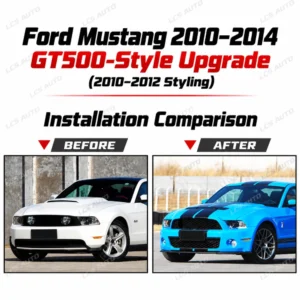 Mustang GT500-style front bumper kit Ford Mustang 2010–2014 exterior modification and upgrade before and after comparison