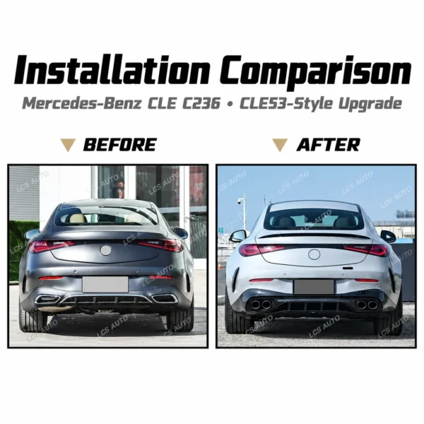 Mercedes-Benz CLE C236 CLE53-style rear diffuser exterior conversion and upgrade before-after comparison