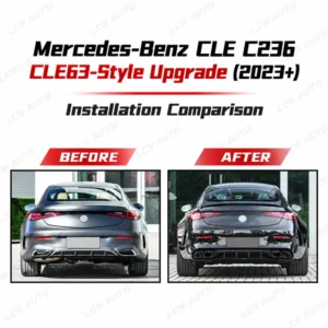 C236 CLE63-style rear diffuser and rectangular exhaust tips before and after upgrade