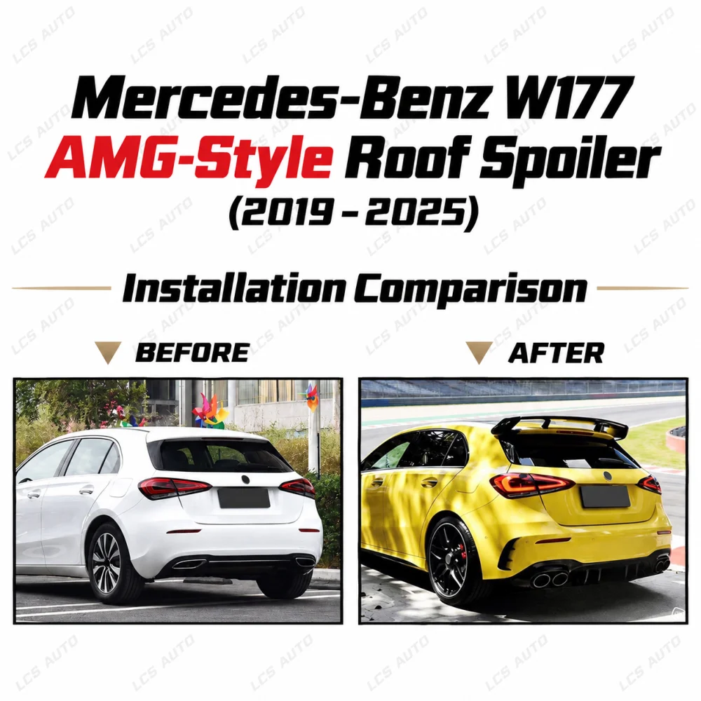 W177 AMG-style roof spoiler before after hatchback upgrade