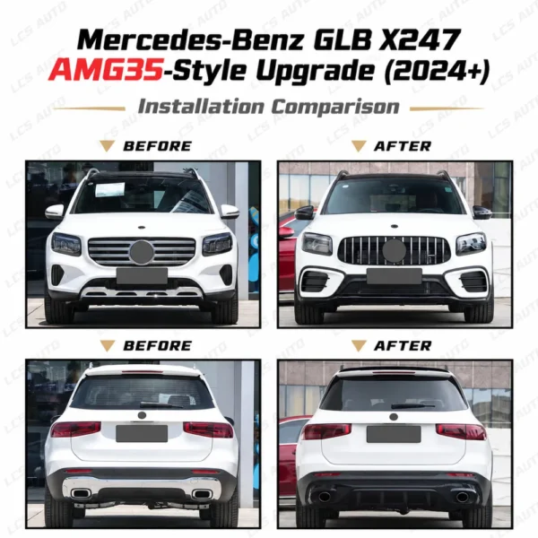 X247 AMG35-style body kit upgrade GLB 2024+ before after front bumper grille rear diffuser exhaust tips