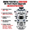BMW F10 F18 G60 G68 M-Tech body kit BMW 5 Series F10/F18 2011–2017 exterior modification and upgrade components Headlights, Front bumper, Grille, Hood, Fenders, Side skirts, Taillights, Rear bumper, Trunk lid