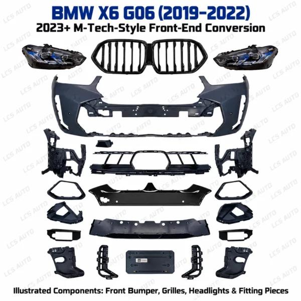 BMW X6 G06 front bumper upgrade kit grilles headlights lower grille trims brackets fitting pieces