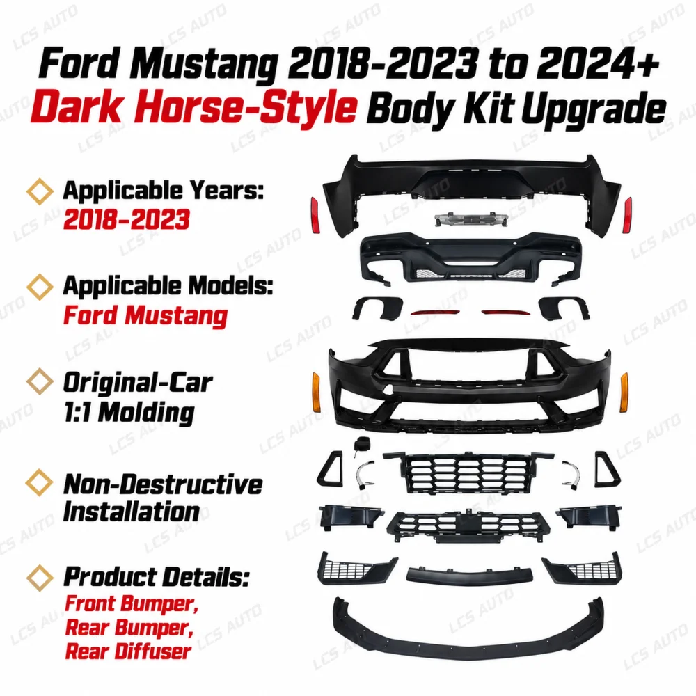Mustang Dark Horse-style body kit components front bumper, rear bumper, rear diffuser