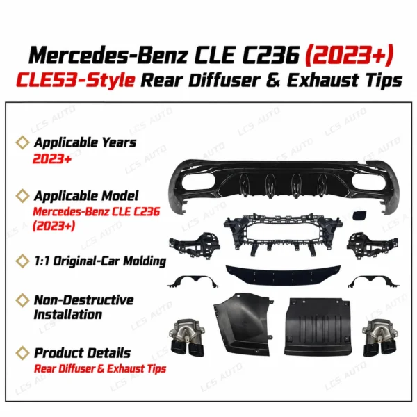 Mercedes-Benz CLE C236 CLE53-style rear diffuser and exhaust tips upgrade components for 2023+