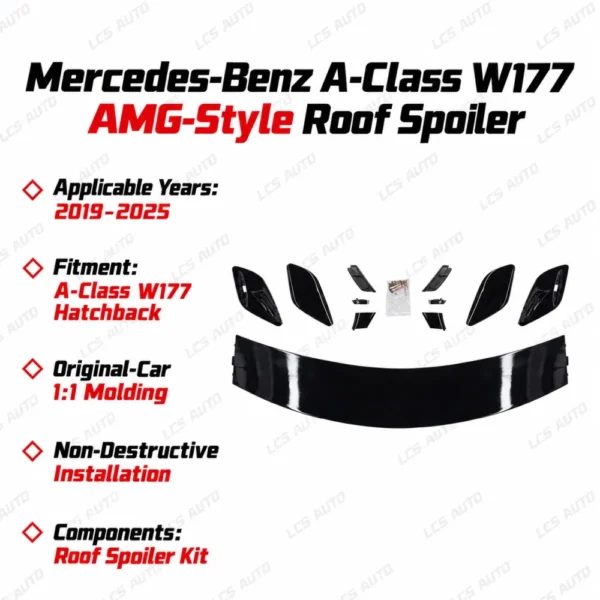 W177 AMG-style roof spoiler kit components Mercedes A-Class hatchback 2019-2025