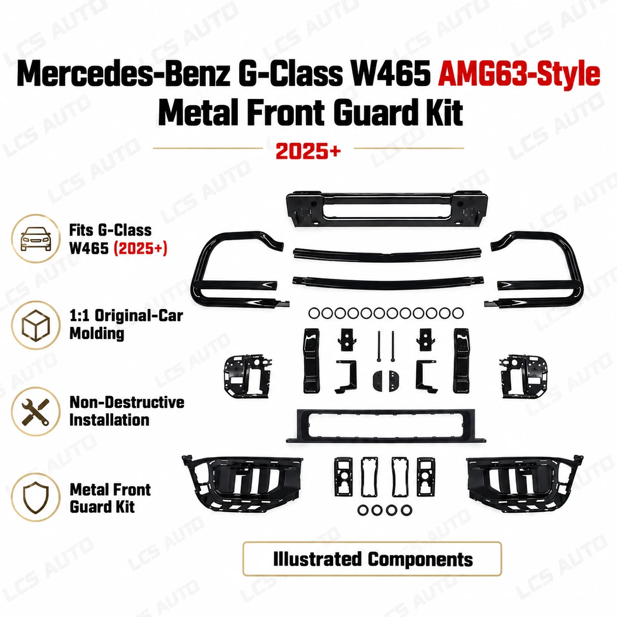 W465 AMG63-style metal front guard kit components