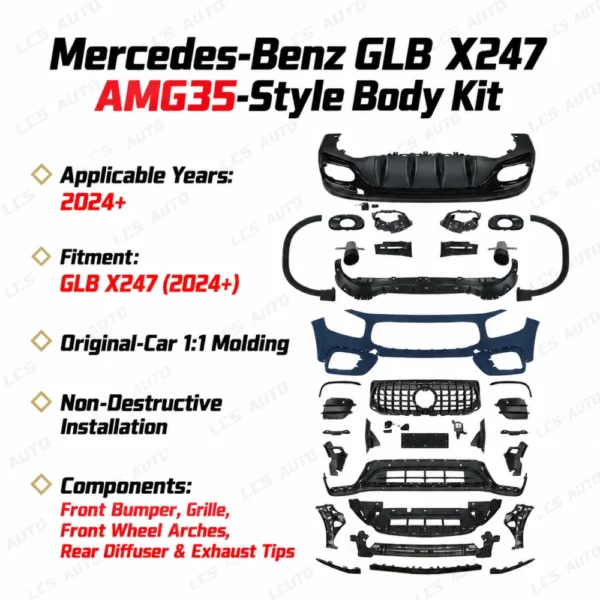 X247 AMG35-style body kit components GLB 2024+ front bumper grille wheel arches rear diffuser exhaust tips