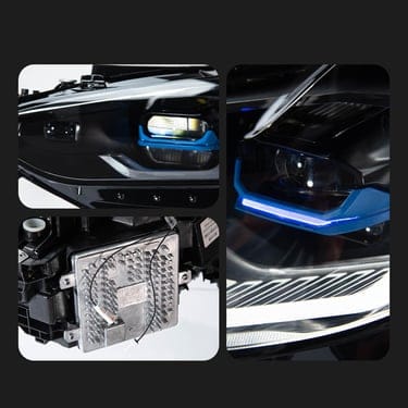 BMW CS-style LED headlight lenses, blue accents and rear heat sink details