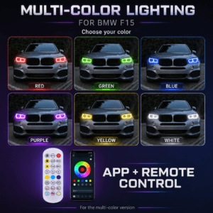 BMW F15 DRL modules with six RGB lighting color examples