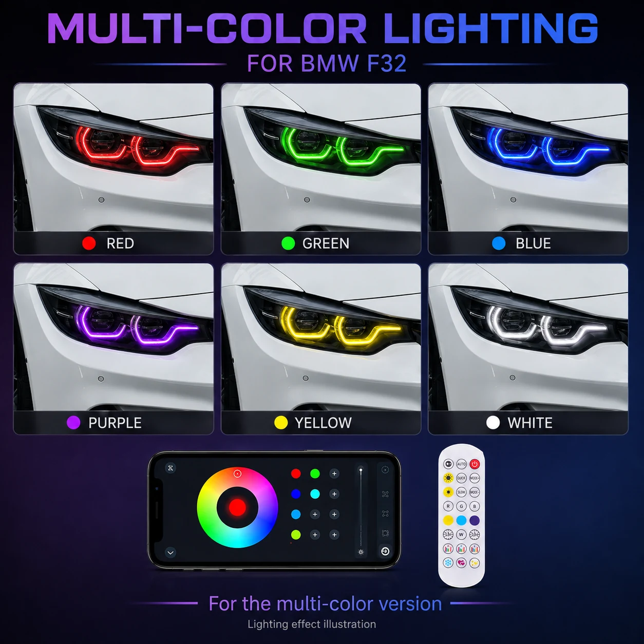BMW F32 DRL Modules RGB multi-color lighting preview