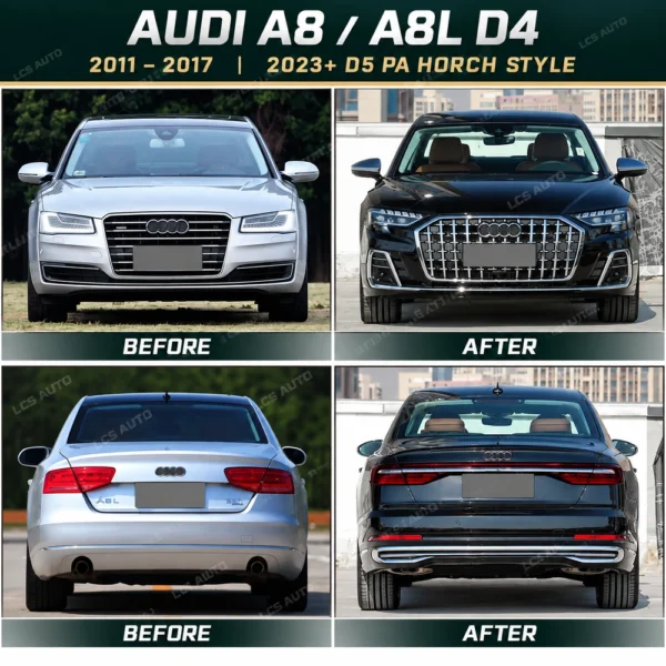 Audi A8 D4 Horch body kit front and rear before and after upgrade comparison