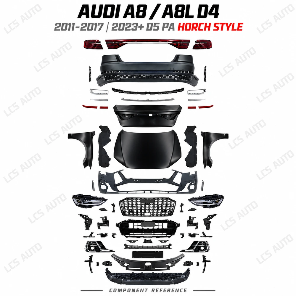 Audi A8 D4 Horch body kit pictured components and trim pieces