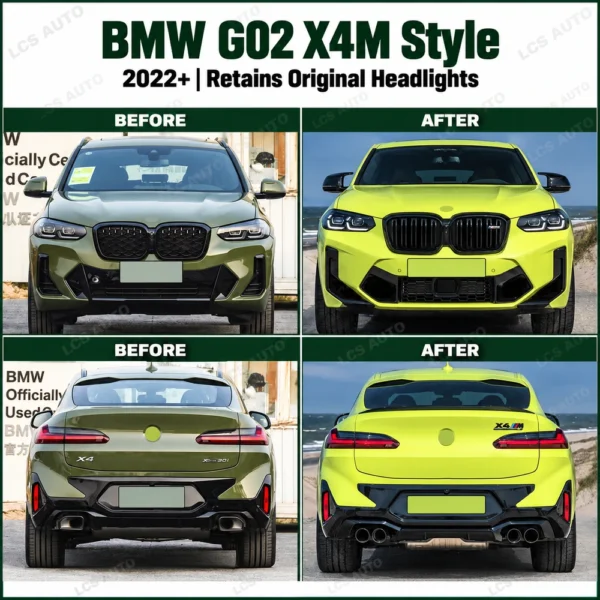 BMW G02 X4M body kit front and rear before and after upgrade