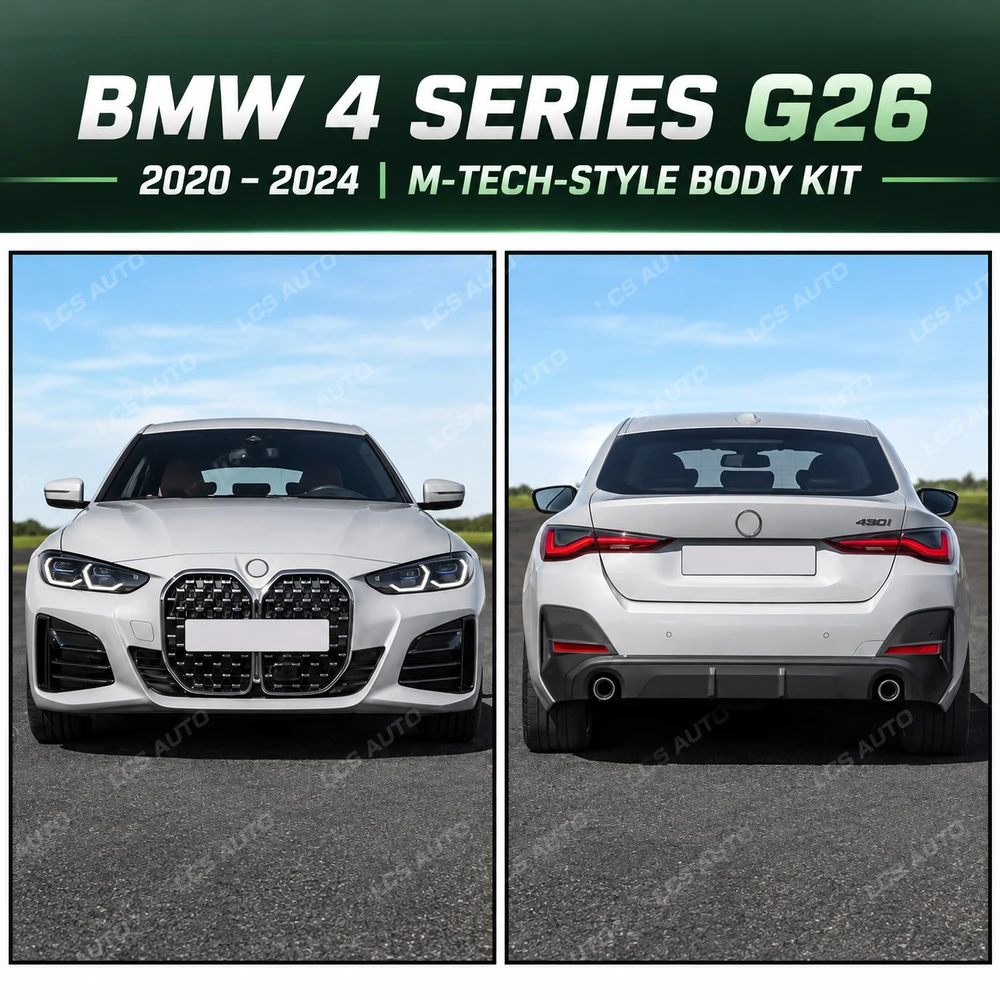 BMW G26 M-Tech body kit installed front and rear views