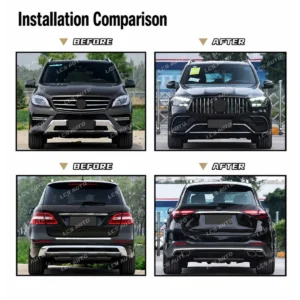 Front and rear before-and-after comparison of Mercedes-Benz ML/GLE W166 upgraded to GLE AMG63 style