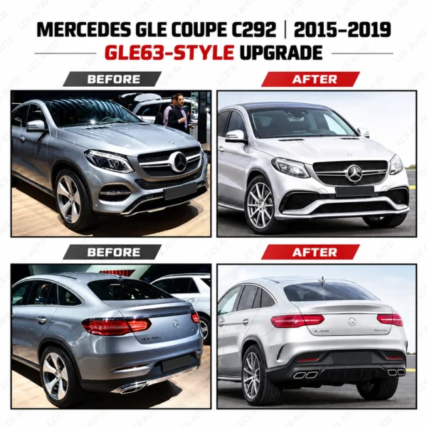 C292 GLE63 body kit front and rear before and after comparison