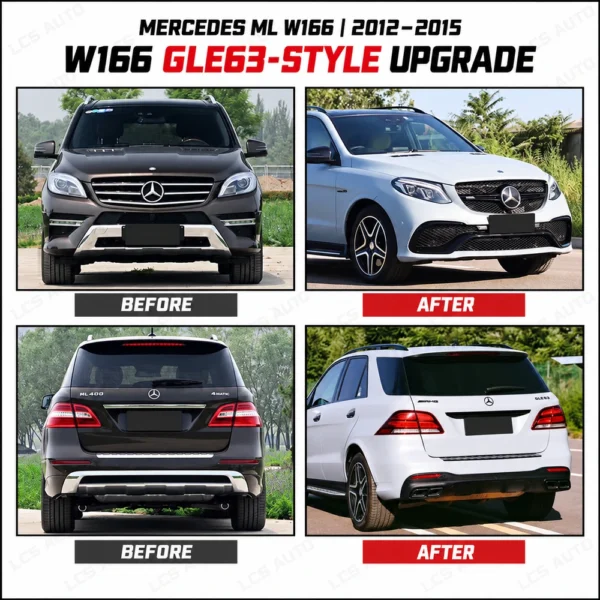 ML W166 GLE63 body kit actual front and rear before and after comparison