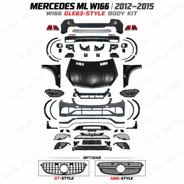 ML W166 GLE63 body kit components and GT-style or AMG-style grille options