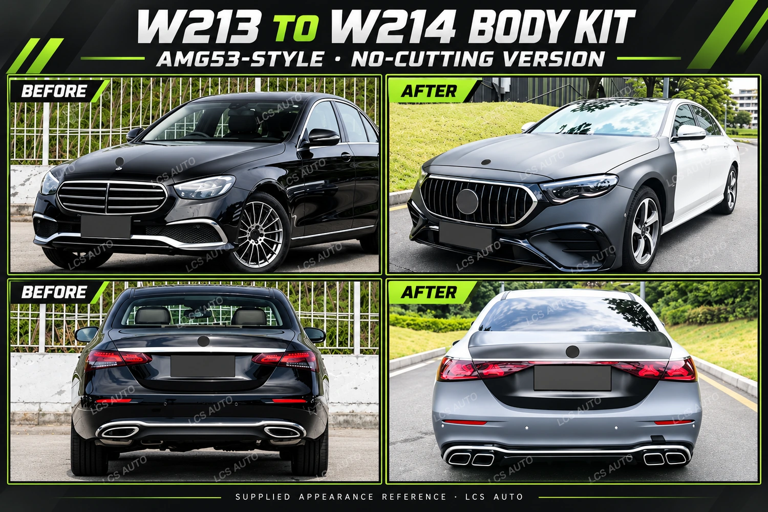 W213 to W214 body kit before and after front and rear appearance comparison